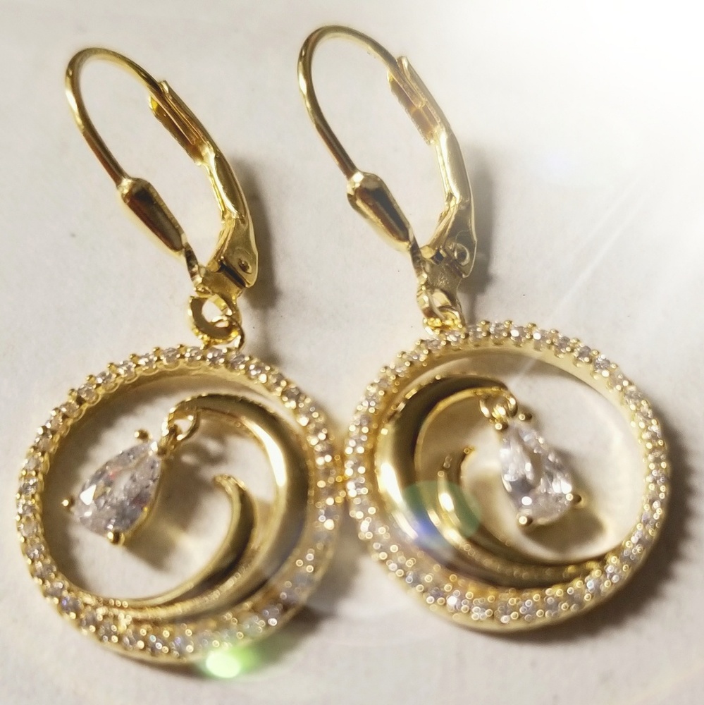 14k dipped 925 silver base white sapphire wave ear